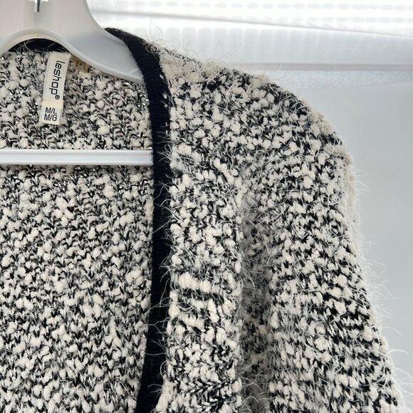 Leshop Women's Knit Cardigan Open Front Nubbed Black/Cream Size M/L - Picture 4 of 9